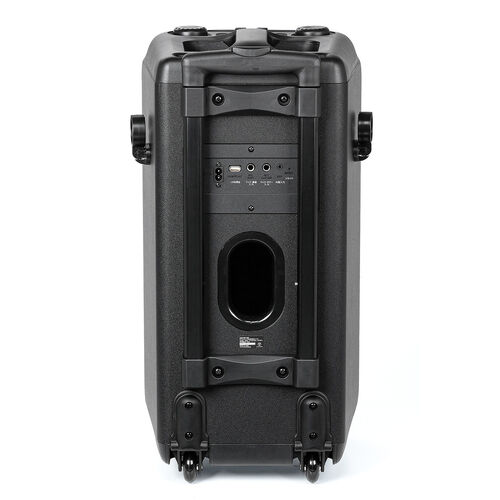 イベントスピーカー（拡声器・マイク2本・ポータブルPAスピーカー・120W・ワイヤレスマイク・バッテリー・AC電源・キャスター搭載・講演・イベント・LED搭載）