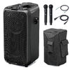 イベントスピーカー（拡声器・マイク2本・ポータブルPAスピーカー・120W・ワイヤレスマイク・バッテリー・AC電源・キャスター搭載・講演・イベント・LED搭載）