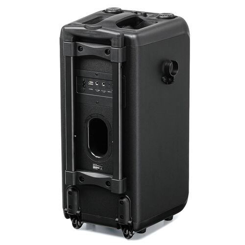 イベントスピーカー（拡声器・マイク2本・ポータブルPAスピーカー・120W・ワイヤレスマイク・バッテリー・AC電源・キャスター搭載・講演・イベント・LED搭載）