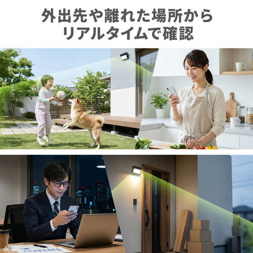 防犯カメラ（屋外・ソーラー センサーライト・ワイヤレス・スマホ連動・防水防塵IP65・人感センサー・LED・録画・双方向通話・バッテリー内蔵・600ルーメン）