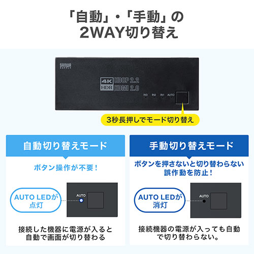 HDMI切替器（3入力1出力・4K/60Hz・HDR・HDCP2.2・自動切替