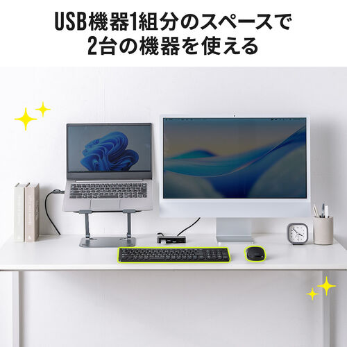 USB切替器（2系統4ポート・USB A/Type C対応・ケーブル付属・5Gbps）