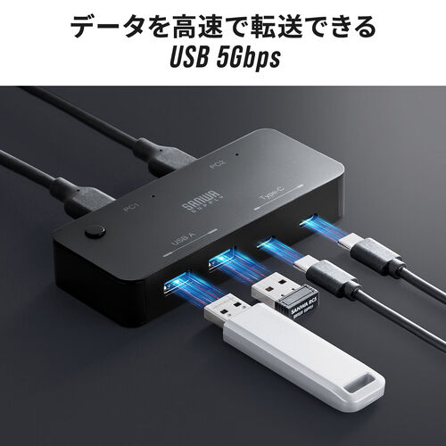 USB切替器（2系統4ポート・USB A/Type C対応・ケーブル付属・5Gbps）