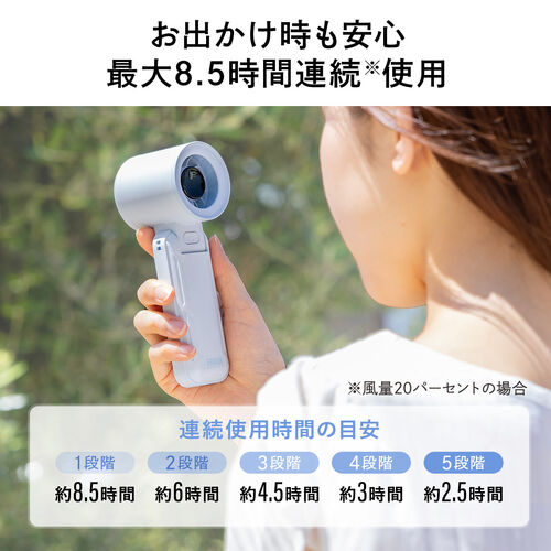 ハンディファン（強力・3WAY・手持ち・首掛け・卓上・風量5段階・USB充電式・携帯扇風機・角度調整・ストラップ付き・ディスプレイ表示・軽量・コンパクト・ブルー）
