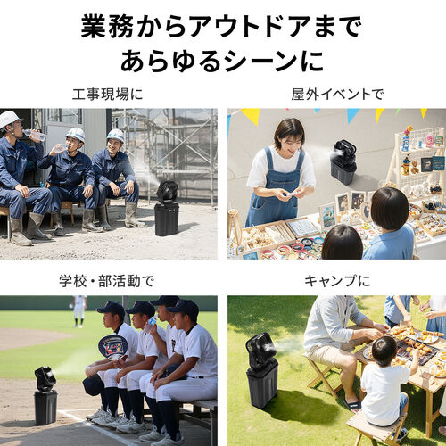 ミストファン 扇風機 10L 自動首振り コードレス USB Type-C 充電式 20000mAh キャンプ 現場 強力送風 リモコン ブラック