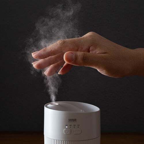 加湿器（卓上・超音波式・上部給水・バッテリー式・USB充電・400ml・水漏れ防止・タイマー付き・静音・小型・LEDライト・オフィス・寝室・上から給水・ホワイト）