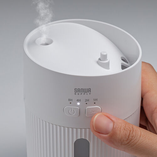加湿器（卓上・超音波式・上部給水・バッテリー式・USB充電・400ml・水漏れ防止・タイマー付き・静音・小型・LEDライト・オフィス・寝室・上から給水・ホワイト）