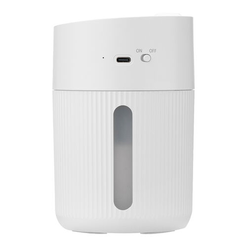加湿器（卓上・超音波式・上部給水・バッテリー式・USB充電・400ml・水漏れ防止・タイマー付き・静音・小型・LEDライト・オフィス・寝室・上から給水・ホワイト）