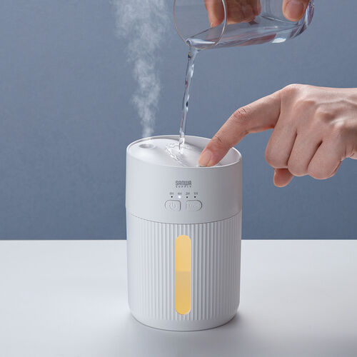 加湿器（卓上・超音波式・上部給水・バッテリー式・USB充電・400ml・水漏れ防止・タイマー付き・静音・小型・LEDライト・オフィス・寝室・上から給水・ホワイト）