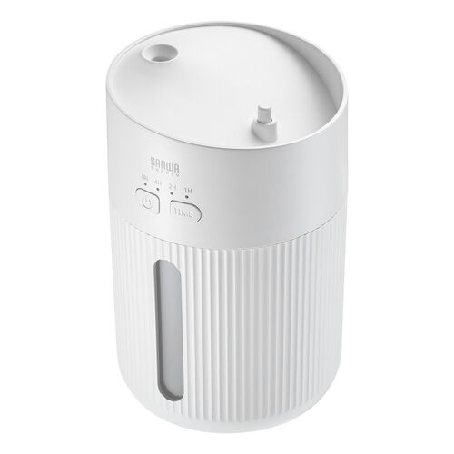 加湿器（卓上・超音波式・上部給水・バッテリー式・USB充電・400ml・水漏れ防止・タイマー付き・静音・小型・LEDライト・オフィス・寝室・上から給水・ホワイト）