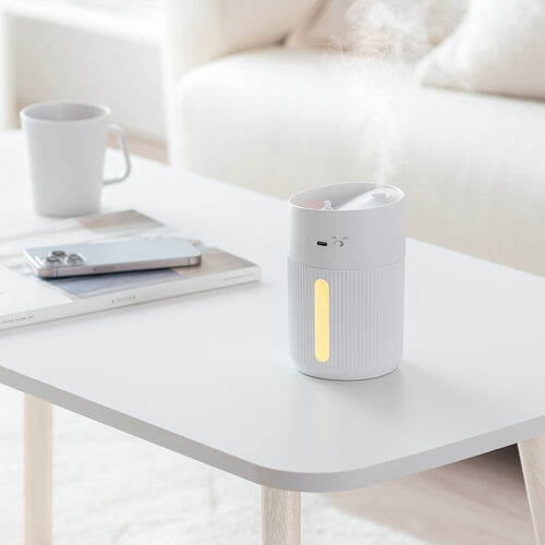 加湿器（卓上・超音波式・上部給水・バッテリー式・USB充電・400ml・水漏れ防止・タイマー付き・静音・小型・LEDライト・オフィス・寝室・上から給水・ホワイト）