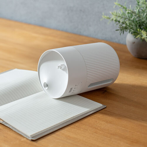 加湿器（卓上・超音波式・上部給水・バッテリー式・USB充電・400ml・水漏れ防止・タイマー付き・静音・小型・LEDライト・オフィス・寝室・上から給水・ホワイト）
