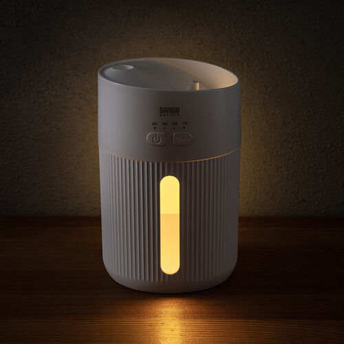 加湿器（卓上・超音波式・上部給水・バッテリー式・USB充電・400ml・水漏れ防止・タイマー付き・静音・小型・LEDライト・オフィス・寝室・上から給水・ホワイト）