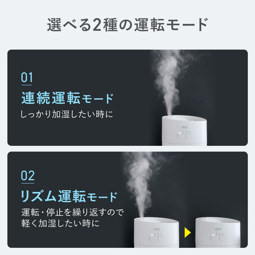 加湿器（卓上・超音波式・上部給水・バッテリー式・USB充電・400ml・水漏れ防止・タイマー付き・静音・小型・LEDライト・オフィス・寝室・上から給水・ホワイト）