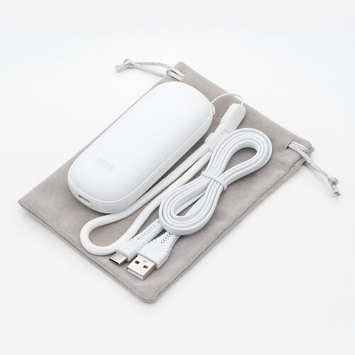 充電式カイロ（安全設計・ハンドウォーマー・3段階温度調整・USB-C充電・急速発熱・電気カイロ・最大5.5時間連続発熱・コンパクト・小型・ホワイト）