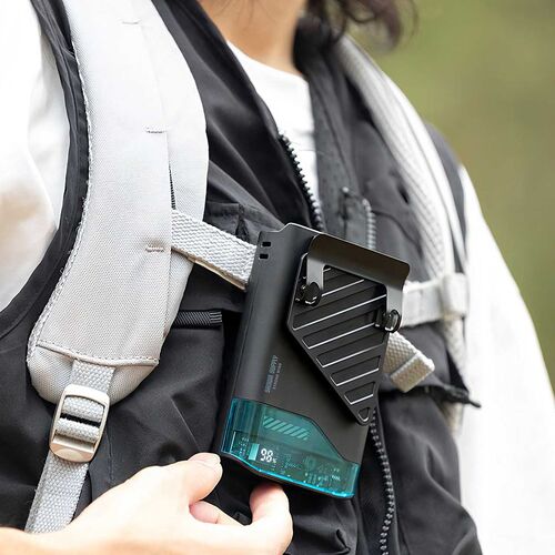 ベルトファン（USB扇風機・ウエストファン・リン酸鉄電池・腰かけファン・超強風・5段階風量・腰かけ・首かけ・卓上・簡易空調作業服・小型・LED残量表示・USB-C充電・安全・ブラック）