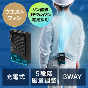 ベルトファン（USB扇風機・ウエストファン・リン酸鉄電池・腰かけファン・超強風・5段階風量・腰かけ・首かけ・卓上・簡易空調作業服・小型・LED残量表示・USB-C充電・安全・ブラック）