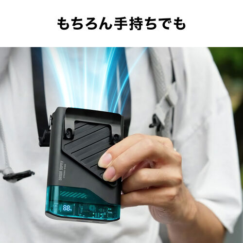 ベルトファン（USB扇風機・ウエストファン・リン酸鉄電池・腰かけファン・超強風・5段階風量・腰かけ・首かけ・卓上・簡易空調作業服・小型・LED残量表示・USB-C充電・安全・ブラック）