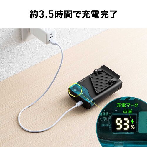 ベルトファン（USB扇風機・ウエストファン・リン酸鉄電池・腰かけファン・超強風・5段階風量・腰かけ・首かけ・卓上・簡易空調作業服・小型・LED残量表示・USB-C充電・安全・ブラック）