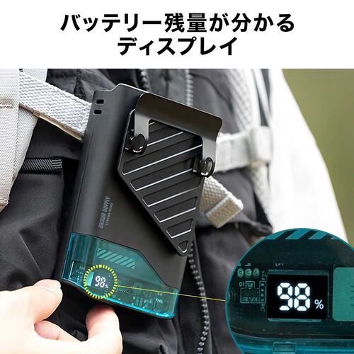 ベルトファン（USB扇風機・ウエストファン・リン酸鉄電池・腰かけファン・超強風・5段階風量・腰かけ・首かけ・卓上・簡易空調作業服・小型・LED残量表示・USB-C充電・安全・ブラック）