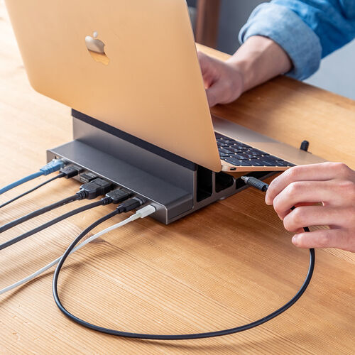 サンワサプライ　ノートパソコンスタンド ドッキングステーション一体型 パソコン作業が快適になるスタンド一体型ドッキングステーション