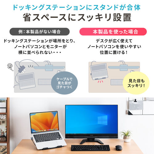 ドッキングステーション（タイプCハブ・USBハブ・Type-C・スタンド一体型・ノートパソコンスタンド対応・4K/60Hz対応・HDMI・PD100W・有線LAN） VGA019 サンワサプライ