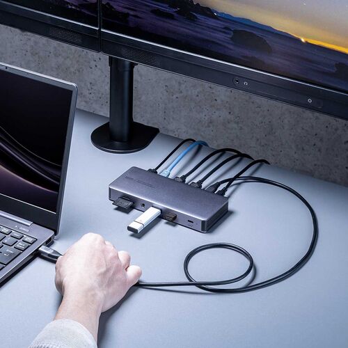 ドッキングステーション（タイプCハブ・HDMI・2画面出力対応・USB-C接続・縦型スタンド付き・4K/60Hz対応・アルミ製） VGA025