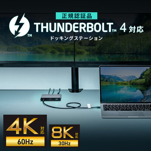 Thunderbolt4 ドッキングステーション（2画面出力・TB4×3ポート・85W・PD充電・TB4ケーブル付き・40Gbps・4K/60Hz×2画面・USB A）