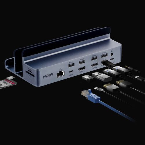 ドッキングステーション（USB-C ・12in1・スタンド型・2画面・HDMI2ポート搭載・クラムシェル・4K/60Hz・PD100W・有線LAN・3.5mm・カードリーダー）
