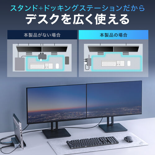 ドッキングステーション（USB-C ・12in1・スタンド型・2画面・HDMI2ポート搭載・クラムシェル・4K/60Hz・PD100W・有線LAN・3.5mm・カードリーダー）