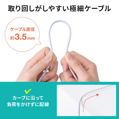 アンテナケーブル（極細・5m・4K対応・8K対応・S-2.5C-FB・片側L字・ねじ式・アンテナコード・同軸ケーブル・ホワイト）
