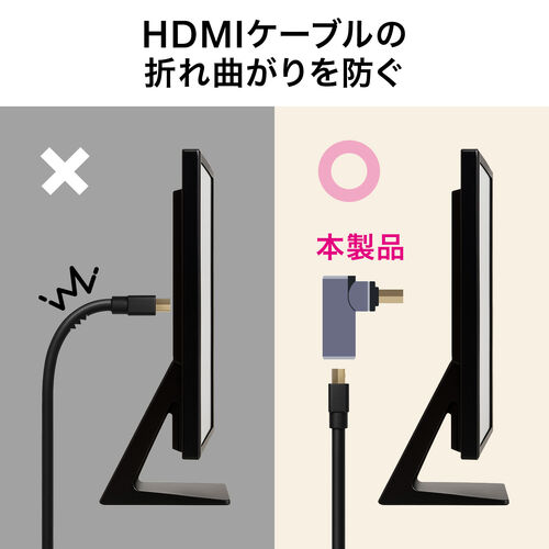 HDMIアダプタ（下向き・マグネット着脱・8K・4K/60Hz・eARC 対応・変換・コネクタ・90度・L字・L型・延長・配線・テレビ・サウンドバー・ゲーム・48Gbps・ハイスピード）