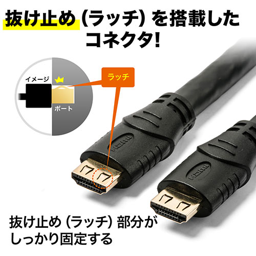 抜け防止HDMIケーブル（20m・長い・4K/30Hz・3D対応・ブラック）