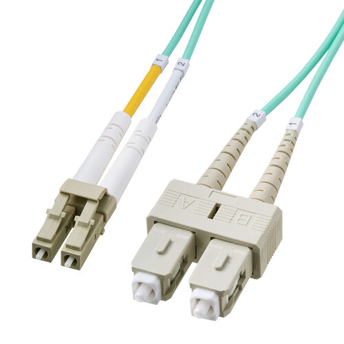 光ファイバケーブル（OM3・10GBASE-SR/SW規格・10Gbps・マルチモード・LC×2-SC×2・メガネ型・2芯・50μm・1m）