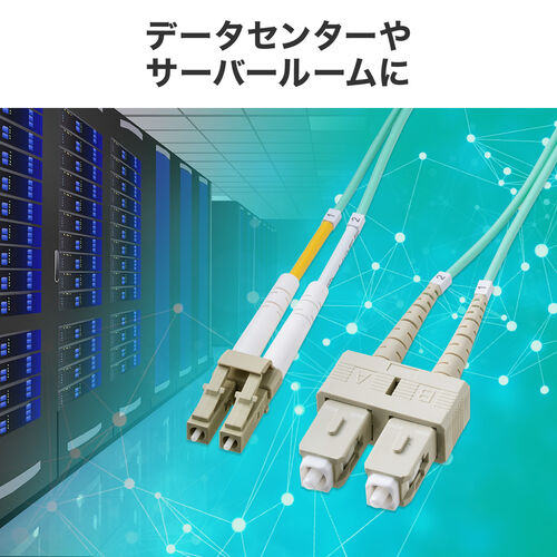 光ファイバケーブル（OM3・10GBASE-SR/SW規格・10Gbps・マルチモード・LC×2-SC×2・メガネ型・2芯・50μm・1m）