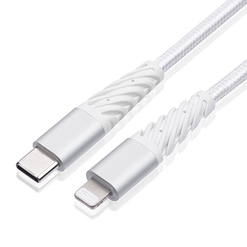 断線しにくいUSB Type-C ライトニングケーブル（断線防止・高耐久メッシュケーブル・Lightning・Apple MFi認証品・USB PD・充電・同期・1m・ホワイト）