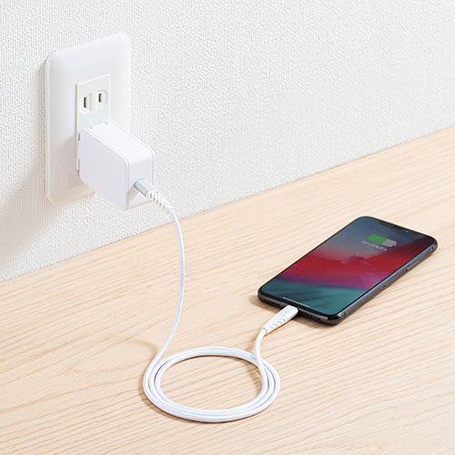 断線しにくいUSB Type-C ライトニングケーブル（断線防止・高耐久メッシュケーブル・Lightning・Apple MFi認証品・USB PD・充電・同期・1m・ホワイト）