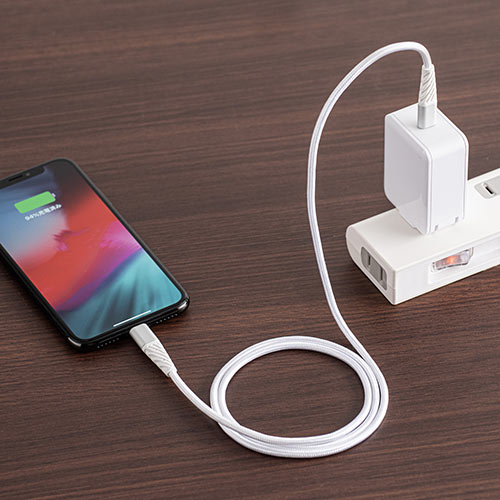 断線しにくいUSB Type-C ライトニングケーブル（断線防止・高耐久メッシュケーブル・Lightning・Apple MFi認証品・USB PD・充電・同期・1m・ホワイト）