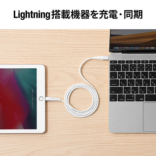 断線しにくいUSB Type-C ライトニングケーブル（断線防止・高耐久メッシュケーブル・Lightning・Apple MFi認証品・USB PD・充電・同期・1m・ホワイト）