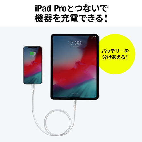 断線しにくいUSB Type-C ライトニングケーブル（断線防止・高耐久メッシュケーブル・Lightning・Apple MFi認証品・USB PD・充電・同期・1m・ホワイト）