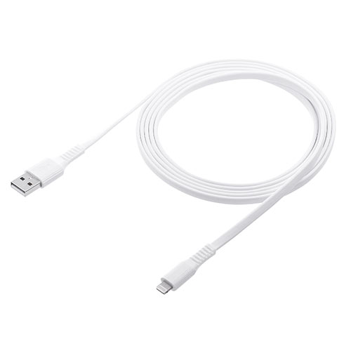 ライトニングケーブル(iPhone・iPad・Apple MFi認証品・フラットケーブル・充電・同期・Lightning・2m・ホワイト)