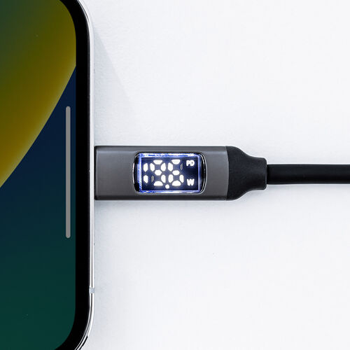USB Type-C-Lightning ケーブル（PD電力表示機能付き・ MFi認証品・PD36W対応・1m ・やわらかシリコンケーブル・充電・データ転送・iPhone・iPad・ブラック）