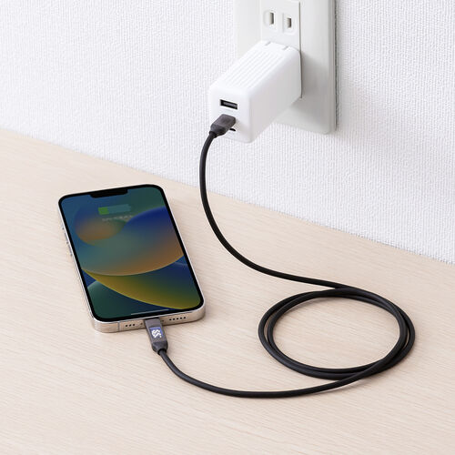 USB Type-C-Lightning ケーブル（PD電力表示機能付き・ MFi認証品・PD36W対応・1m ・やわらかシリコンケーブル・充電・データ転送・iPhone・iPad・ブラック）