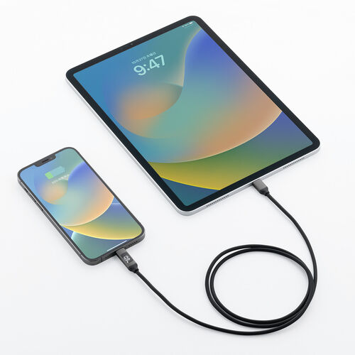 USB Type-C-Lightning ケーブル（PD電力表示機能付き・ MFi認証品・PD36W対応・1m ・やわらかシリコンケーブル・充電・データ転送・iPhone・iPad・ブラック）