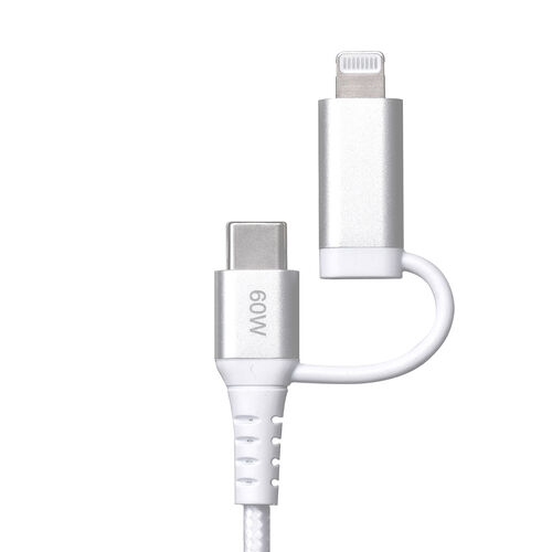 USB Type-C Lightning 2in1 USBケーブル（2m・TypeC-C・PD60W対応・MFi認証品・データ転送・iPad iPhone16・メッシュケーブル）