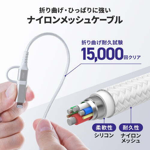 USB Type-C Lightning 2in1 USBケーブル（2m・TypeC-C・PD60W対応・MFi認証品・データ転送・iPad iPhone16・メッシュケーブル）