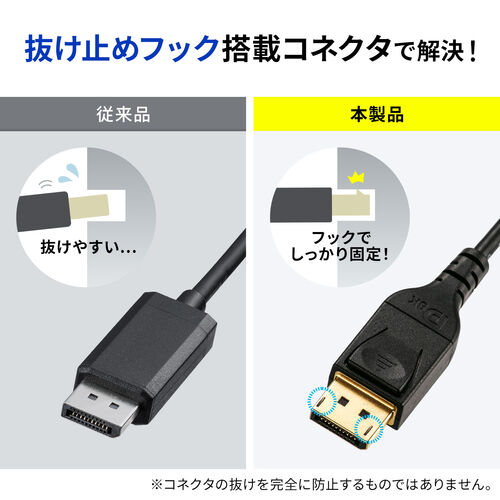 ディスプレイポートケーブル(DisplayPort・8K/60Hz・4K/120Hz・HDR10対応・1m・バージョン1.4認証品・ブラック）