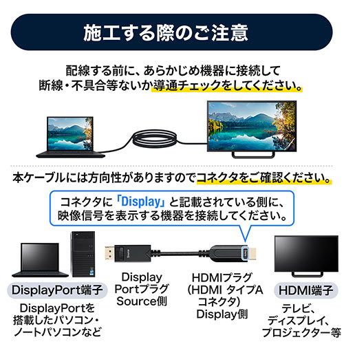 DisplayPort to HDMI 変換 光ファイバーケーブル（ 10m・4K/60Hz対応・AOC・4K出力可・ブラック）