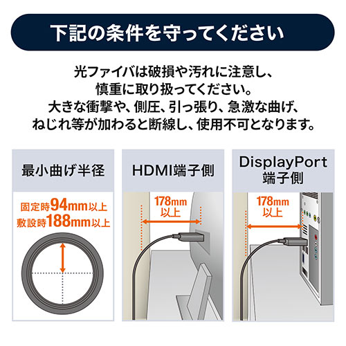 DisplayPort to HDMI 変換 光ファイバーケーブル（ 10m・4K/60Hz対応・AOC・4K出力可・ブラック）