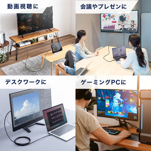 USB Type-C HDMI変換アダプタ（4K/30Hz・フルHD/60Hz・PD60W・ケーブル長2ｍ・typeC機器対応・スマートフォン・タブレットHDR・ブラック）